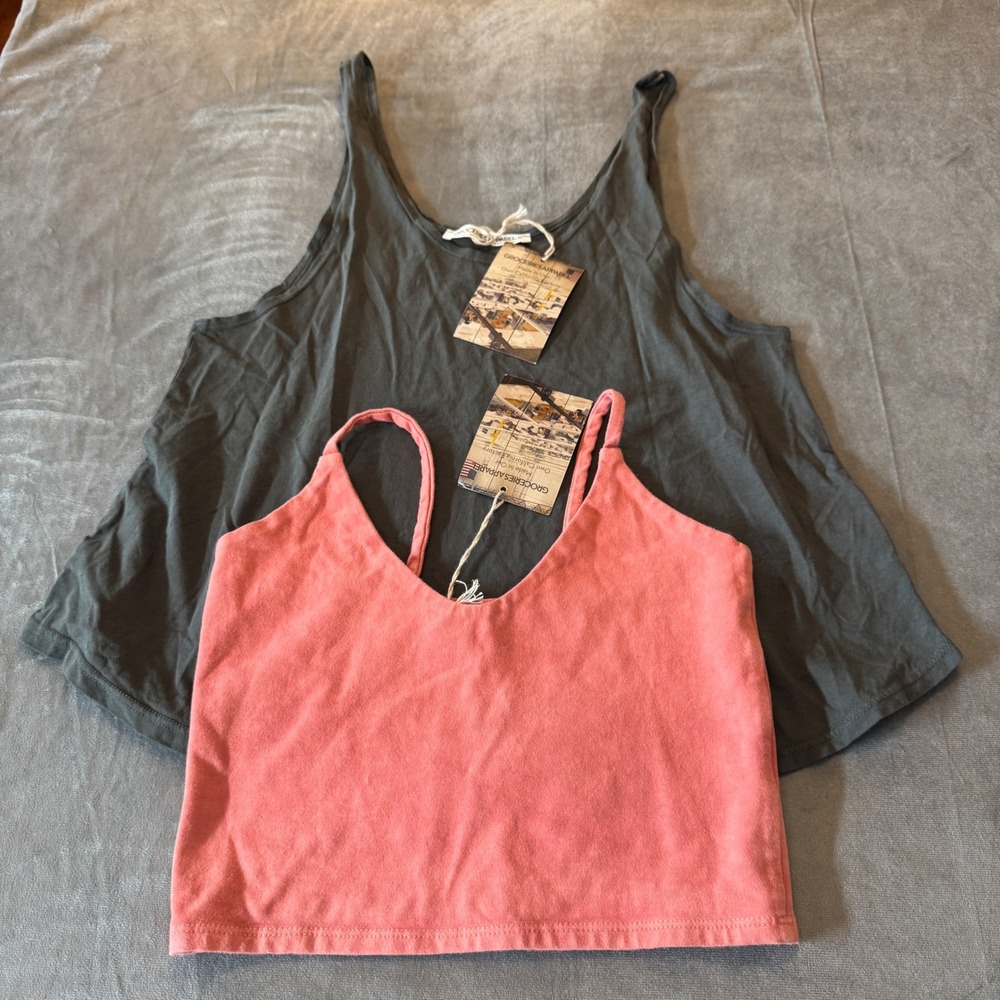 Groceries Apparel Womens Tank Top Bundle XS Grey Pink Organic Cotton Sustainable